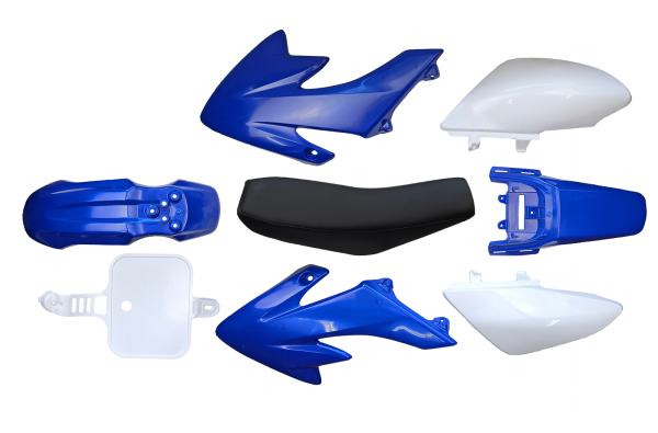 PLASTIKI OWIEWKI KOMPLET POCKET BIKE MINI CROSS MRF PITBIKE - Niebieskie + SIEDZENIE