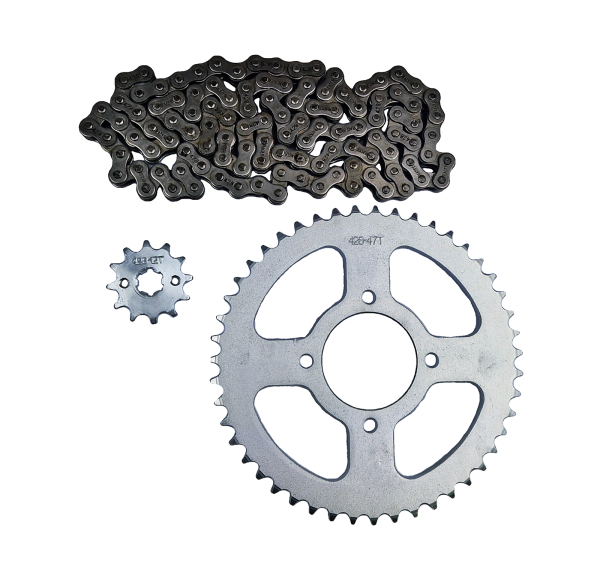ZESTAW NAPĘDOWY STREET (ZĘBATKI 428-12z, 428-47z(58mm) + ŁAŃCUCH 428-114L) - zębatka przód z otworami