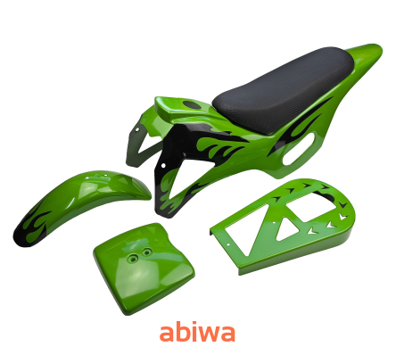 PLASTIKI OWIEWKI KPL. SIEDZENIE POCKET BIKE, MINI CROSS, DIRT BIKE - ZIELONE PŁOMIENIE