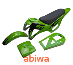 PLASTIKI OWIEWKI KPL. SIEDZENIE POCKET BIKE, MINI CROSS, DIRT BIKE - ZIELONE PŁOMIENIE