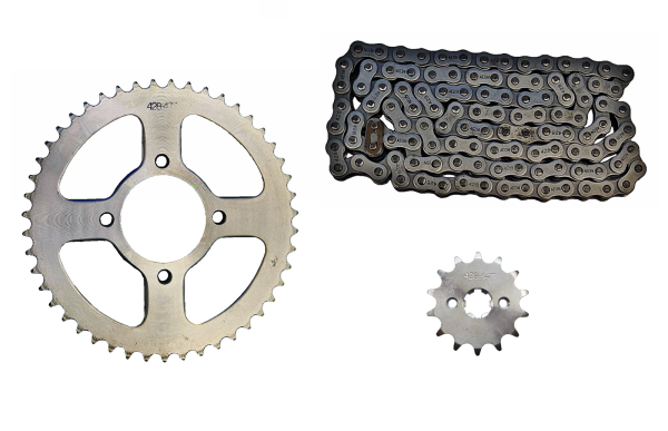 ZESTAW NAPĘDOWY STREET (ZĘBATKI 428-14z, 428-47z(58mm) + ŁAŃCUCH 428-114L) zębatka przód z otworami