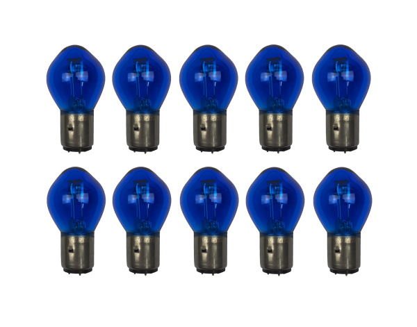 ŻARÓWKA LAMPY S2 / BA20D - BAŃKA PRZÓD 12V - 35W/35W - NIEBIESKA - BEZ ECE - 10szt.