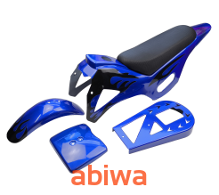 PLASTIKI OWIEWKI KPL. SIEDZENIE POCKET BIKE, MINI CROSS, DIRT BIKE - NIEBIESKIE PŁOMIENIE