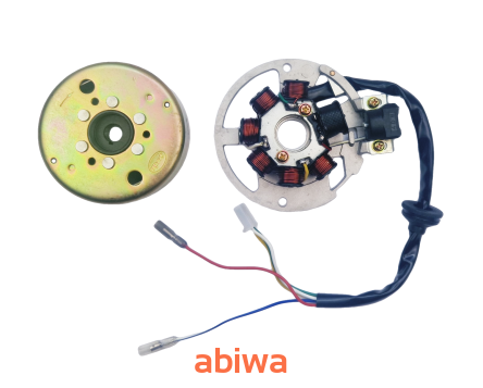 KOŁO MAGNESOWE (MAGNETO) + CEWKI ISKROWNIKA (STATOR) 2T 7 cewek (stożek 13 mm - 17 mm)