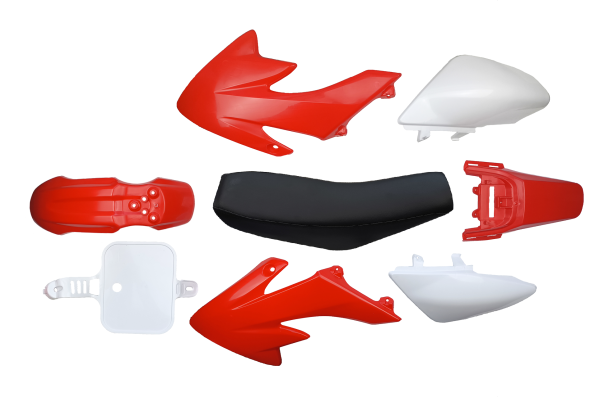 PLASTIKI OWIEWKI KOMPLET POCKET BIKE MINI CROSS MRF PITBIKE - Czerwone + SIEDZENIE