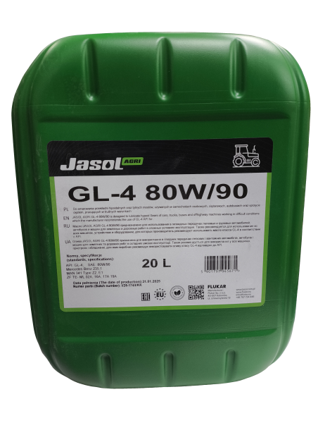 OLEJ PRZEKŁADNIOWY 80W/90 GL-4 POJEMNOŚĆ 20L JASOL